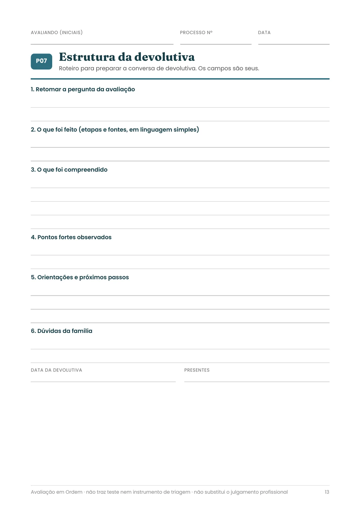 Página real do PDF Avaliação em Ordem: estrutura da devolutiva