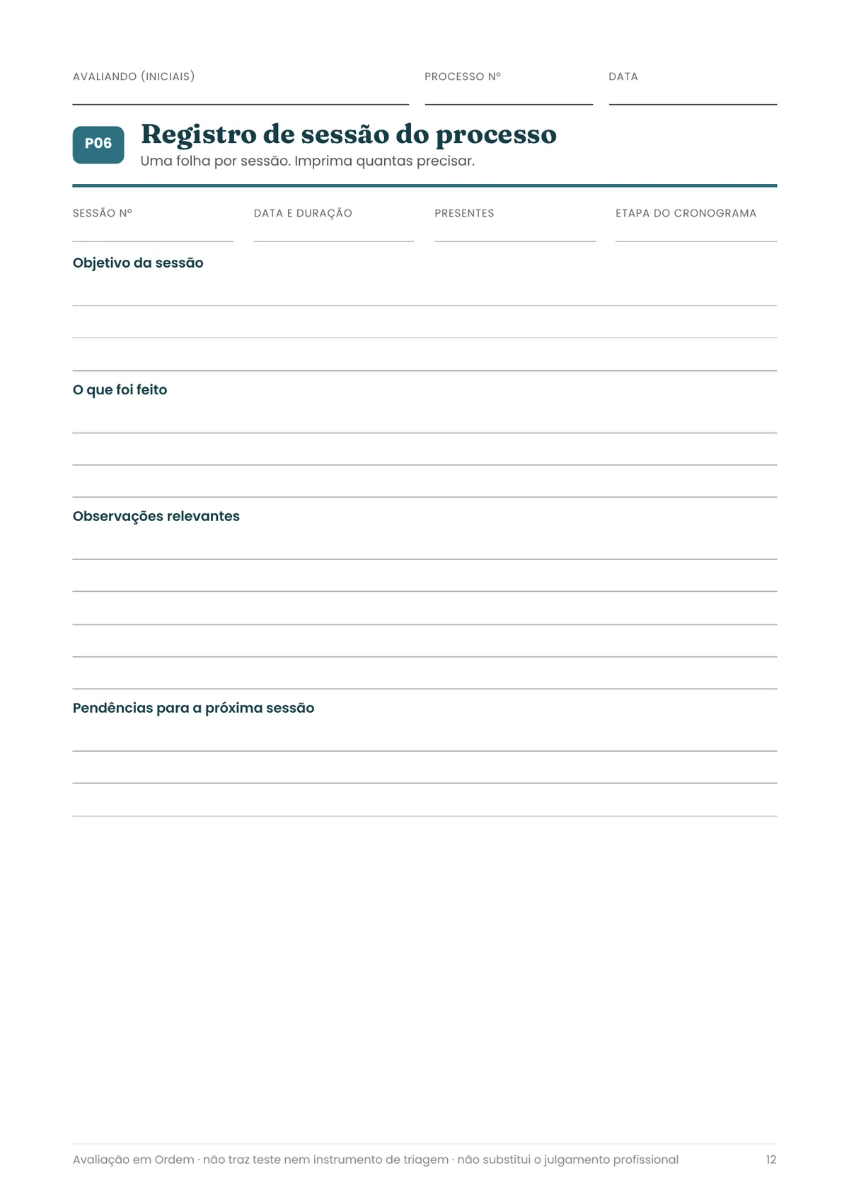 Página real do PDF Avaliação em Ordem: registro de sessão do processo